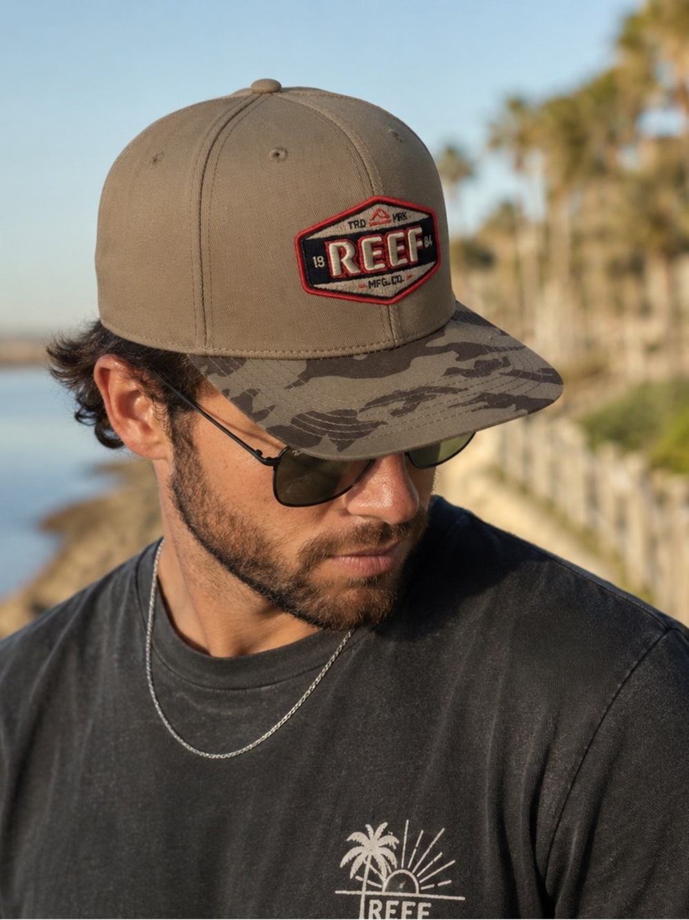 Reef Brown Camo Brim Snapback Hat NWT